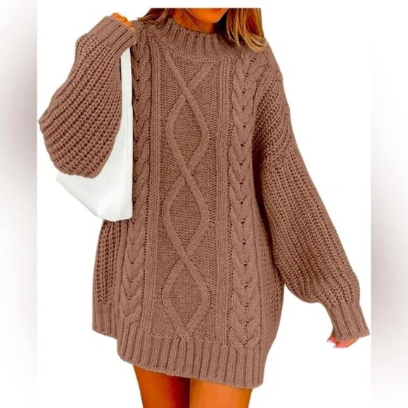EFAN Cable Knit Sweater Dress – Taupe Button-Shoulder Cozy Chic XL 🍂🧶 - Picture 9 of 12